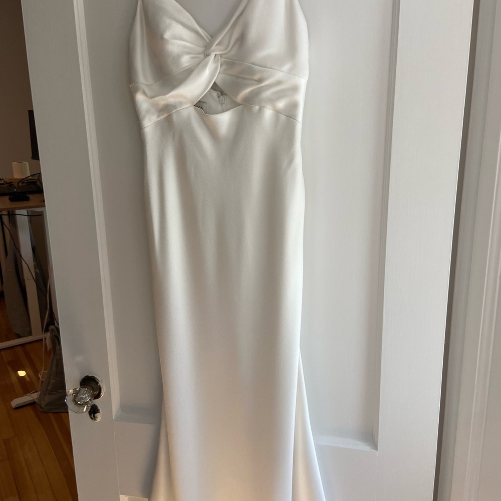 Jenny Yoo Ivory Satin Twist-Front Slip Gown